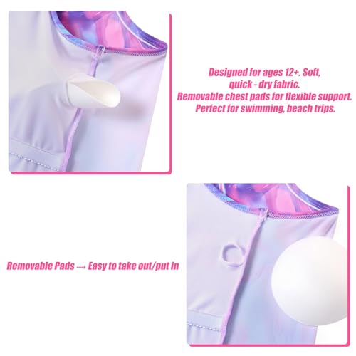 uideazone Girls 3 Piece Bathing Suit Summer UPF 50+ Racerback Swimsuit with Shorts Beach Tankini Sets 8-16 Years