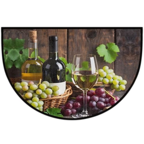 Image of cfpolar Half Round Door Mat Fruit Grapes Wine Leaves Non-Slip Semi Circle Area Rug Washable Half Moon Hearth Rugs for Indoor Outdoor Bathroom Kitchen Patio Runner Mat Laundry Room Home Decoration