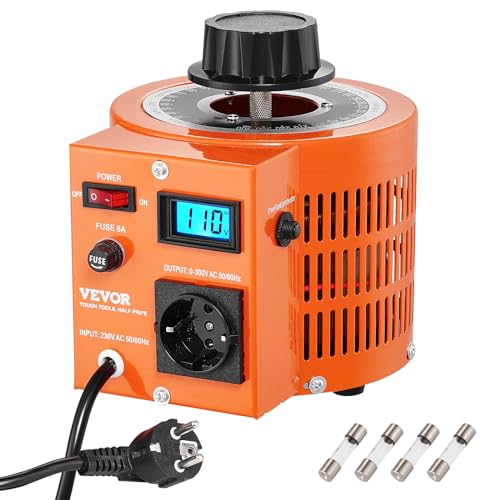 VEVOR Transformador de voltaje variable automático de 2000 VA, 6,6 A, entrada de 230 V, salida de 0-300 V, regulador de voltaje de CA LCD 4 fusibles, interruptor de control térmico para oficina