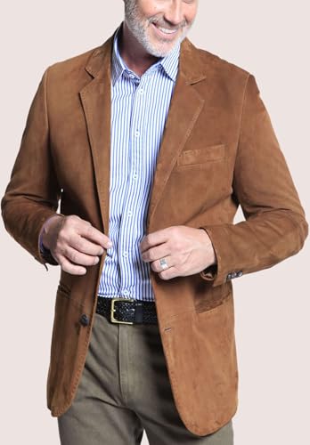 Mens Faux Suede Jacket Slim Fit Two Bottons Leather Sport Coats Blazer with Pockets3