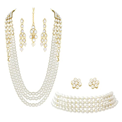 Image of Peora Traditional Maharani Haar Necklace with Earrings Bridal Jewellery Set Gift for Women