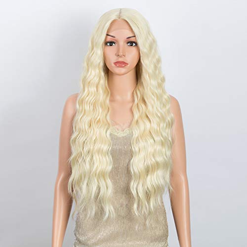 DÉBUT Lace Front Wigs 30 inches Water Wave Super Long Synthetic Wigs with Baby Hair Heat Resistant 240g 6 inches Lace Parting 150% Density (Blonde)