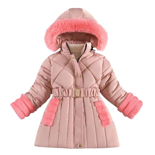 Girls' Winter Parka Coat Sherpa Fleece Lined Hooded Jackets Fur Collar Hooded Long Overcoat Outdoor Skiing Jacket