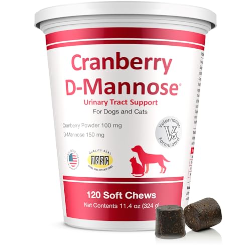 Cranberry D-Mannose Urinary Tract Support Supplement for Cats and Dogs - Cranberry Extract, D-Mannose, Vitamin C - Bladder and UTI Treatment - Made in USA - 120 Soft Chews