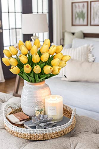 Image of 24 Pcs Yellow Tulips Artificial Flowers Real Touch Fake Tulips Fake Flowers for Mother's Day 13.5 inch Faux Tulips Faux Flowers Bulk Artificial Tulips Flowers for Vase Centerpieces Home Wedding Bouquet