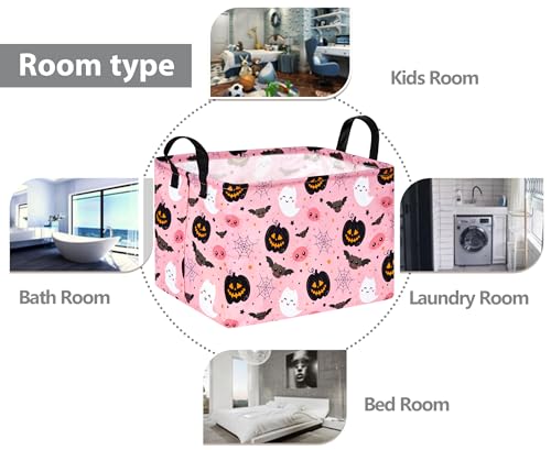 Image of Rec Halloween Ghost Storage Basket Box Hamper Collapsible Organizer Bin Gift Shelf Baskets for Home and Kitchen Storage.