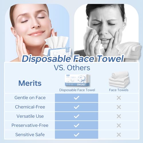 Image of Disposable Face Towels 100 Count, Ultra Soft & Thick Facial Towels for Sensitive Skin, Biodegradable & Lint-Free Makeup Remover Dry Wipes, Multi-Purpose Cleansing Towelettes for Face Wipes