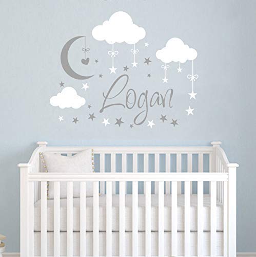 Name Wall Decal Boy Clouds Moon Decal Stars Nursery Decals Art Wall Vinyl Sticker. Name For Son's Nursery Wall Decor. Baby Name Wall Decal vs25