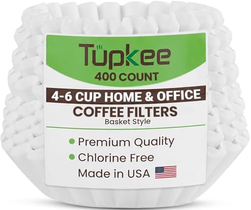 Image of Coffee Filters for 4-6 Cup Coffee Makers - 400 Count, Junior Basket Style, White Paper, Chlorine-Free, 5 Cup Coffee Filter, Made in USA, 6.88 inch x 3.07 inch