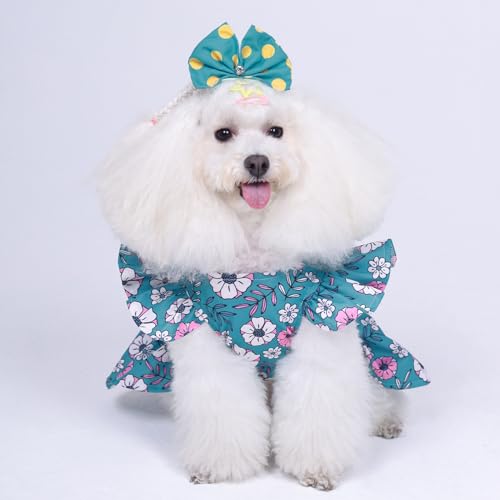 Image of CuteBone Frilly Dog Dress Princess Puppy Birthday Dresses with Ruffled Sleeves Cat Clothes Outfit for Small Dogs Girl Pet Apparel