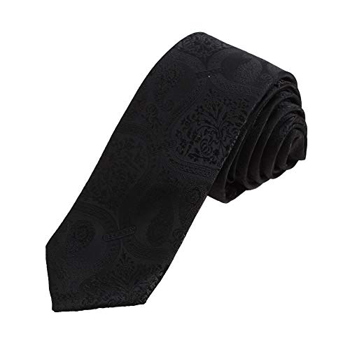 Dan Smith Thin Tie For Mens Floral Print 2.15" Thin Neckties Black Classic Fit Full Age DAE7B26D Black Feel Silk, Black-dae7b26d, Skinny Tie
