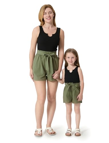 Image of PATPAT Mom and Daughter Matching Jumpsuits - Black Tank Top with Floral Wide-Leg Shorts