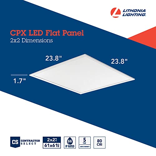 Image of Lithonia Lighting CPX 2x2 LED Flat Panel Light, 2 ft. x 2 ft. LED Light Panel, Ceiling Lighting Fixture for Shop Lighting, 3200 Lumens, Smooth Satin Lens, 4000K Cool White