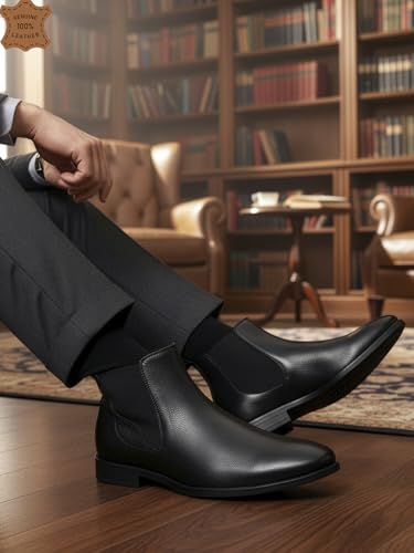 Image of Carlton London Men's Classic Slip-On Ankle Chelsea Leather's Boot with Elastic Gussets