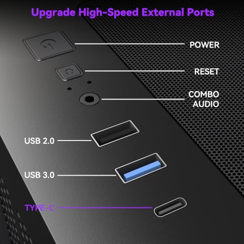 Image of MUSETEX Y6 PC Case, Pre-Installed 4 Non-LED Fans, ATX Mid Tower Case, Computer Case with Type-C, 270 Full View Tempered Glass, Black