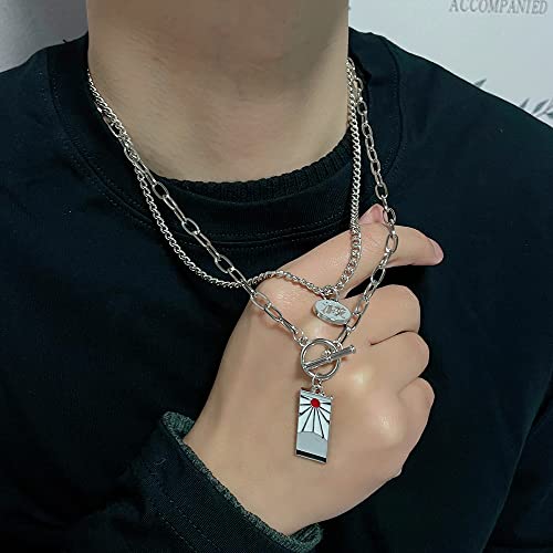 Anime Demon Tanjiro Pendant Necklace - Kimetsu Noyaiba Necklace Hip Hop Style Cosplay Jewelry for Women Men (Double layered)3