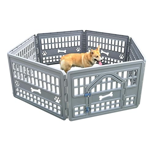 MAIUSCOLI Dog Playpen with Door 24inch 6 - Panel Waterproof,Heavy Resin Puppy Fence Indoor Exercise Pen for Small Dog,Easy Clean,Fold,Assemble