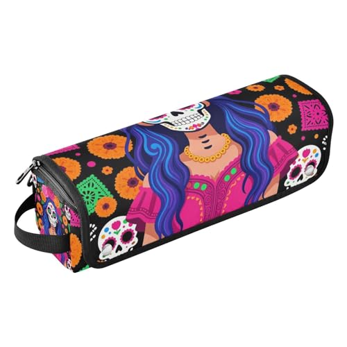 Estuche de viaje 2 en 1 para rizador con tapete resistente al calor para planchas y secador de pelo organizador de viaje La Catrina Día de los Muertos mexicano para mujeres miniatura 1