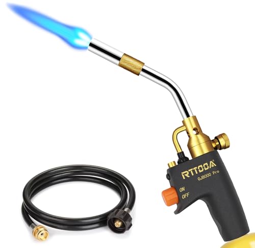 High Intensity Propane Torch Head Adjustable with 5FT Hose, GJ-8000 Trigger Start Map/Mapp Gas Torch Kit with Self Ignition,Pencil Flame Welding Torch Fuel by MAPP, MAP/PRO(CSA Certified)
