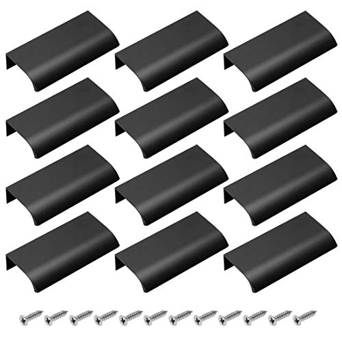 BokWin 12 Stück 80 mm Finger-Kantenzieher, Möbel-Schubladengriffe, verdeckter Griff für Zuhause, Küche, Tür, Schublade, Schrank mit Schrauben (schwarz) Cover