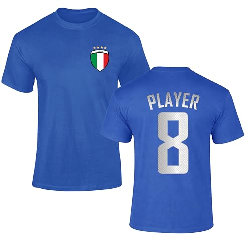Image of Personalised Italy Football T-Shirt Mens Womens Kids Italian Flag Supporter Custom Name Number Italia Fan Tee Match Day Tournament Gift Royal Blue M Style 1
