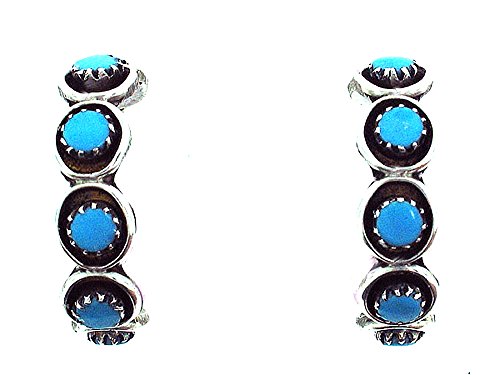 Zuni Artist Florenda Lonasee Small/Medium size Half Hoop Synthetic Man-made Turquoise Earrings