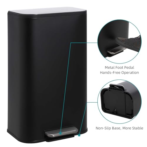 Caneca de basura rectangular 30L acero inoxidable negra miniatura 2