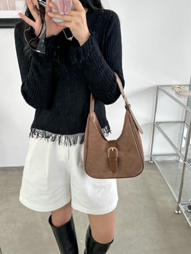 Bolso Retro de Gamuza para Mujer de Hombro, Café miniatura 2