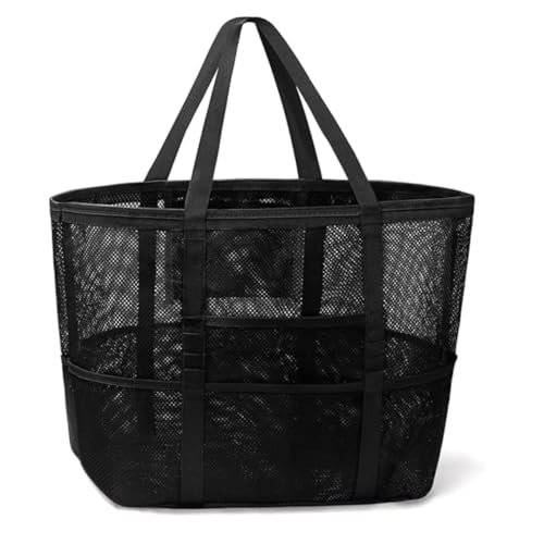 Bolsa Grande Praia em Tela Impermeável 45 cm – 10 Bolsos Extras, Fecho com Zíper, Alças Reforçadas – Ideal para Toalhas, Brinquedos e Piqueniques