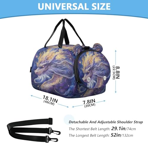 Gym Travel Duffle Bag for Boys Girls Purple Dragon Sports Dance Bag with Shoe Compartment & Wet Pocket Football Kids Travel Bag Teens Sleepover Carry3