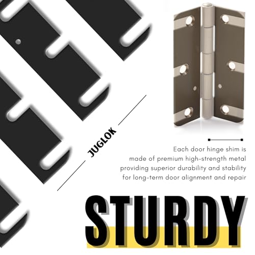 Image of Heavy Duty Door Hinge Shims 12 Pack (C-Shape Slot with Offset Screw Layout), High-Strength Metal Shims with Anti-Corrosion Coating for Door Alignment & Repair, Residential & Commercial Use (3.5 Inch)