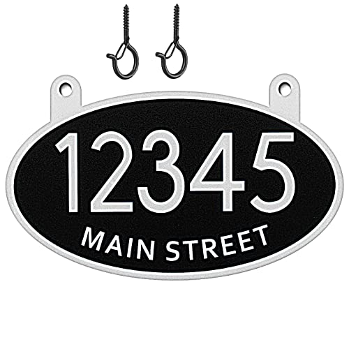 Reflective Mailbox Number Sign Plaque Hanging - Reflective Mailbox Numbers For Outside - Double Sided Personalized Mialbox Plaque Plate Metal Includes Two Screw-In Hooks For Easy Installation Oval,Warranty 11 X 6 Inches(Black) #TOP10