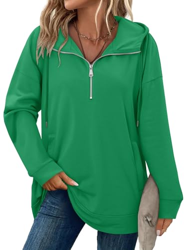 onlypuff Women Hoodie Pullover Trendy Quarter Zipper Lapel Sweatshirts Drawstring Cute Hooded Tunic Tops with Side Pockets