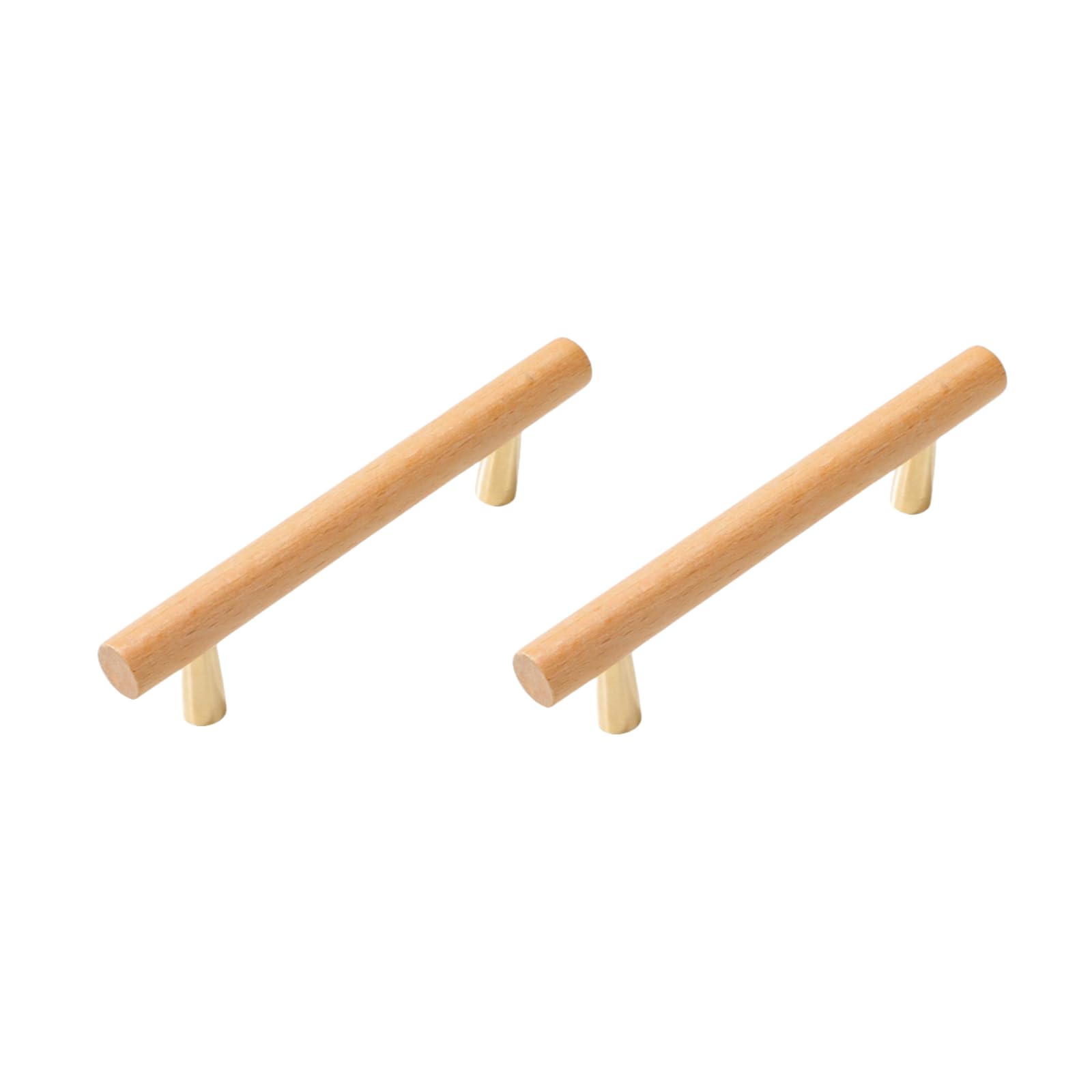 ITTRUH Wood Drawer Knobs,Cabinets 2Pcs Beech Copper Foot Handle Wooden Cabinet Wardrobe Door Solid(96mm)