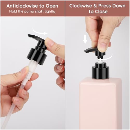 Image of Segbeauty 16.9oz Soap Dispenser Refillable, 2pcs Pink Shower Lotion Bottles with Labels, 500ml Plastic Square Shampoo and Conditioner Bottles for Bathroom, Empty Hand Dish Soap Dispenser for Kitchen