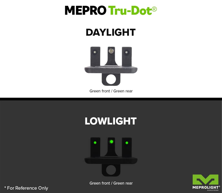 MEPRO Tru-Dot Tritium Night Sights For Mossberg M500 M590 - Green Self-Illuminated Steel Sights, Fixed & Always On