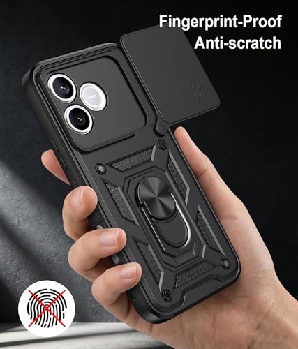 Image of Casodon Shockproof Back Case Cover for Honor 600 Lite 5G, Shockproof Honor 600 Lite Back Cover, Ring Case with Kickstand and Camera Protection Shutter - Black