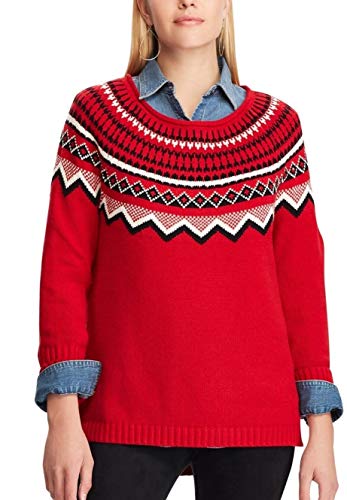 Chaps Women's Fairisle Crewneck Sweater (Red Fairisle, Xxl) #TOP20