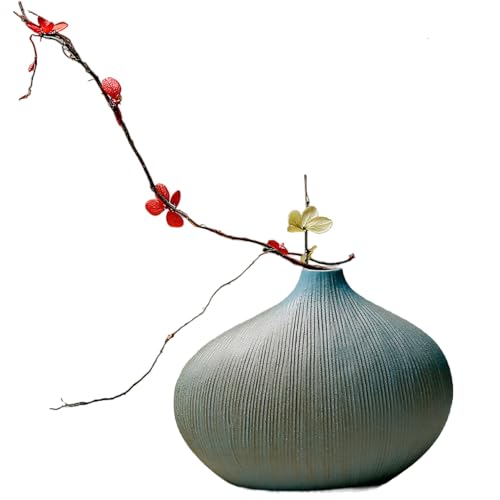 Muzrunq Jarrón Ikebana de 5, 5 x 2 x 4 Pulgadas, jarrón japonés Vintage y Creativo con Superficie a Rayas, Maceta de cerámica para arreglos Florales, Plantas hidropónicas
