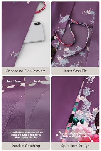 Image of BABEYOND Women's Kimono Robe Long Satin Robes with Peacock and Blossoms Printed Kimono Nightgown