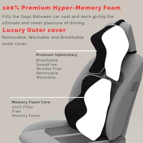 Image of MRRON Large Back Support Neck Rest for Chair & Car Seat, Orthopaedic Lumbar Support Memory Foam Backrest Cushion Designed for Back Pain Relief Pillow for Comfortable Sitting (Black, Long Back)