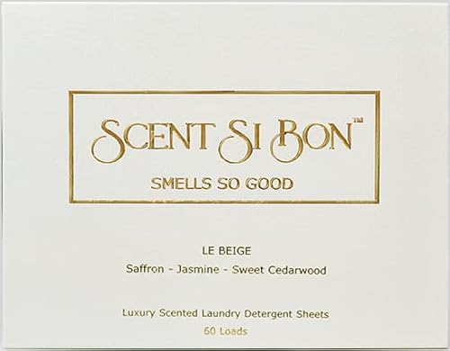 Scent Si Bon Luxury Scented Laundry Detergent Sheets, 60 Loads, Le Beige Inspired by Iconic Perfumes, Saffron, Jasmine, Sweet Cedarwood, Eco-Friendly Formula, Biodegradable Detergent