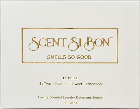 Scent Si Bon Luxury Scented Laundry Detergent Sheets, 60 Loads, Le Beige Inspired by Iconic Perfumes, Saffron, Jasmine, Sweet Cedarwood, Eco-Friendly