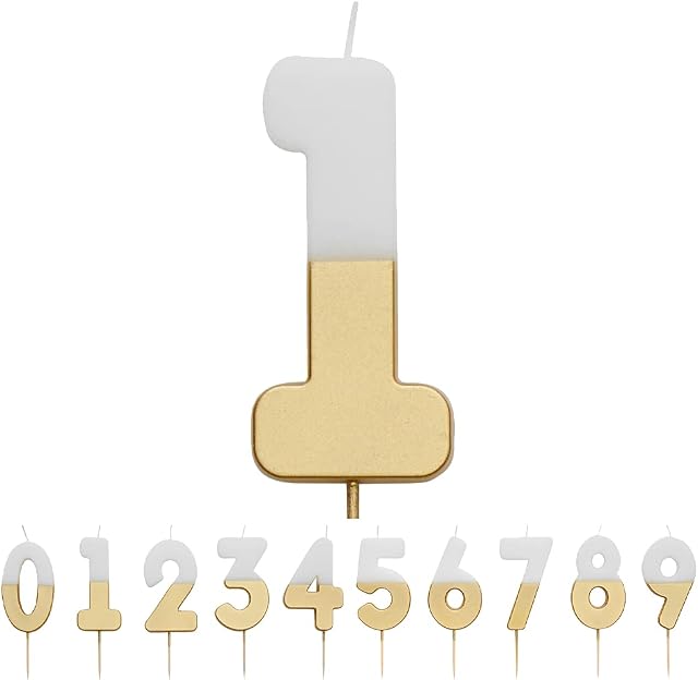 Talking Tables White and Gold Number 1 Candle Premium Quality Cake Topper Decoration | for Kids, Adults, Teenagers, 1st Birthday Party, 18th, 21st, Anniversary, Milestone, GoldCandle1