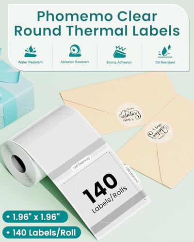 Image of Phomemo Thermal Labels - Clear Circle Labels, M110 /M220 /M221 /M120 /M200, Transparent, 1.96 inchx1.96 inch (50x50mm), Round Stickers for Logo /Barcode /Address