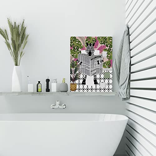 Evxid Bathroom Zebra On Toilet Reading Newspaper Canvas Poster Painting Wall Art, Zebra Print Picture Artwork Framed Ready To Hang For Restroom Wall Decor 12 X 15 Inch #TOP5