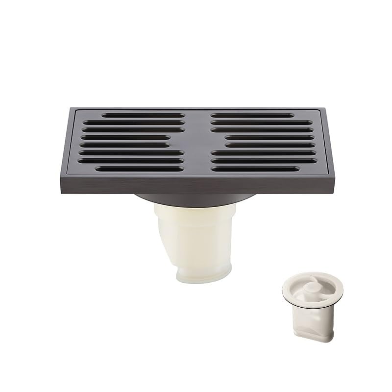 Siphon De Sol Drain de Douche en Or brossé, Drain de Sol de Salle de Bains, carrelage, grilles de déchets de Sol carrées, Drain en Laiton 140x90mm Siphon De Sol Exterieur(Gun Gray B)