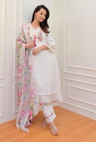 Image of Women's Kurta Set Viscose Silk Embroidery A-line Kurta Pant Salwar Suit Set Kurta Set for Women