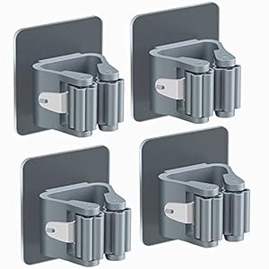 Voarge 4 Pezzi Portascope e Portaspazzole Muro Montato, Porta Scope Parete Holder Autoadesiva, Supporto per Scopa da Appendere, Non c’è Bisogno di Prendere a Pugni per Cucina e Bagno (Blu)