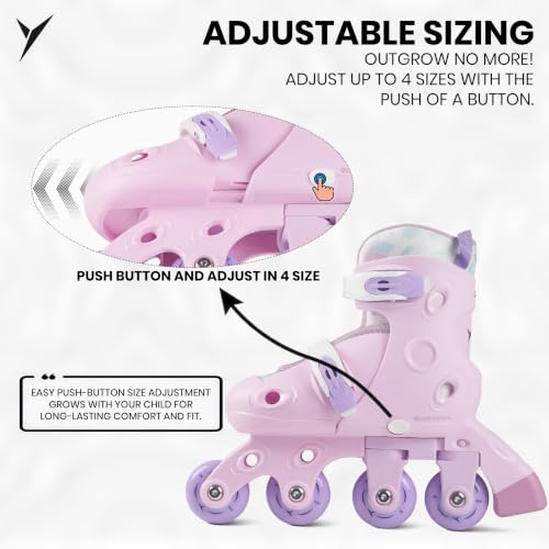 Image of Jaspo Novice 2-in-1 Kids Roller Skates Combo- Inline to Quad Convertible | Adjustable Size | PU Wheels | Fiber Body | Lightweight & Comfortable Skating Combo (Purple, Extra Small)